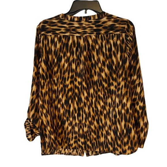 Anne Klein Blouse Womens Medium Leopard Print Roll Tab Sleeves Career Relaxed - Picture 7 of 13